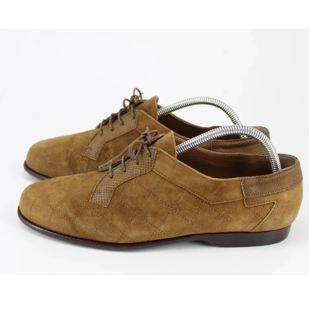 Rick Pallack Oxford Shoes Mens 9 Brown Suede Quilted Lace Up Leather Sole Oxford